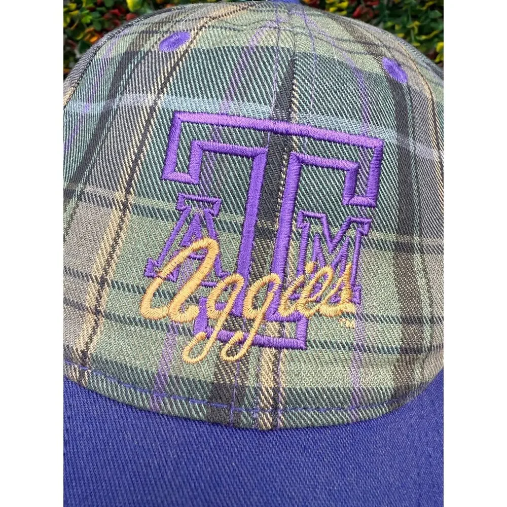 Texas A&M Aggies Koza's San Sun Plaid Hat Vintage 90's Purple Tartan‎ ATM NCAA